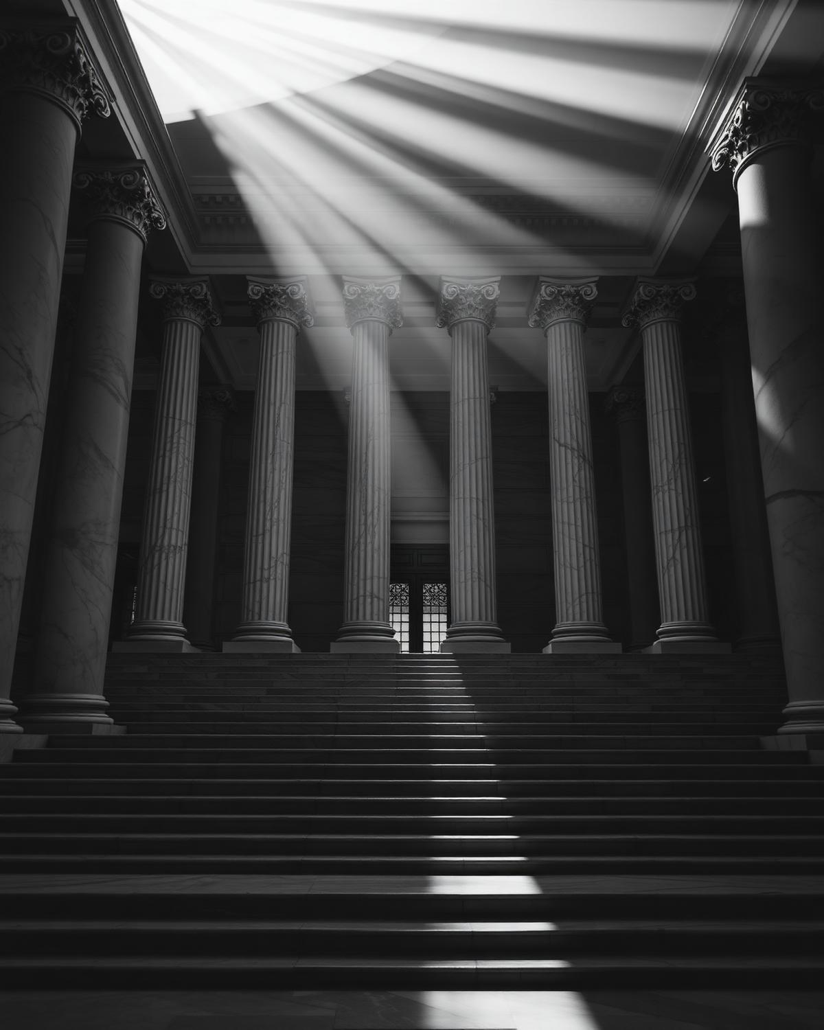 Neoclassical marble columns and steps of a civic building