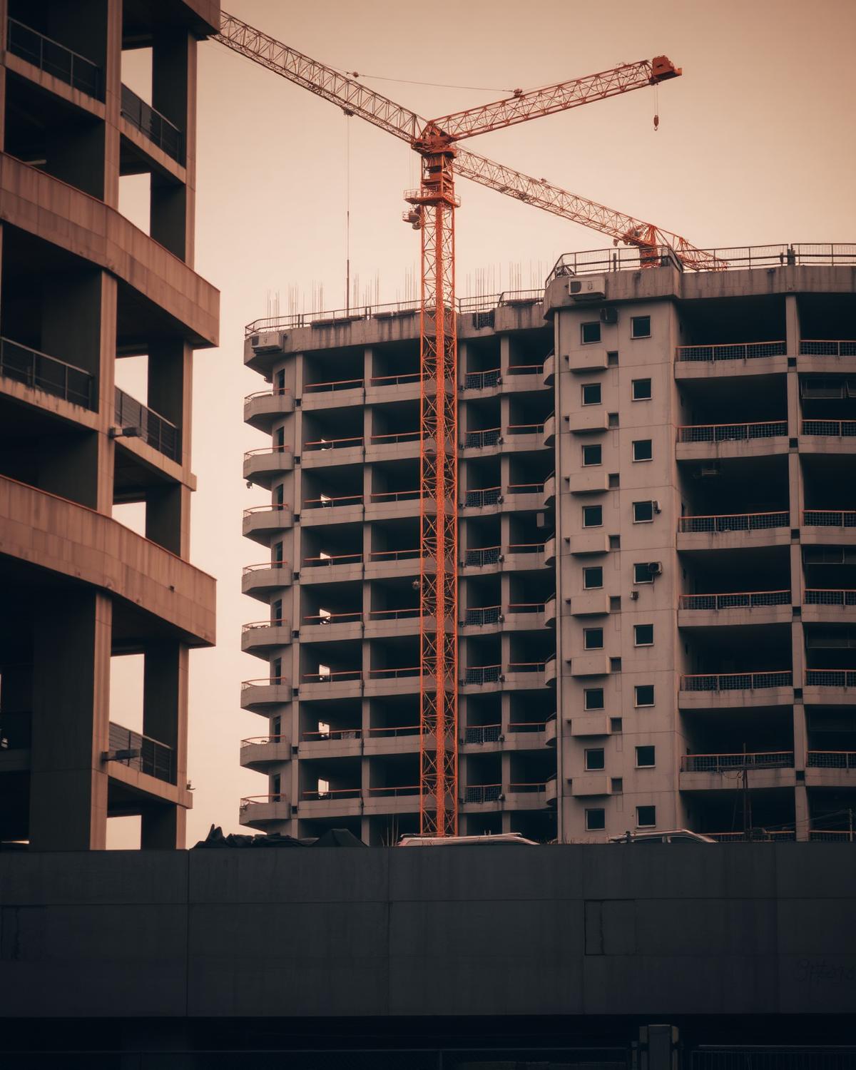 Urban redevelopment site with cranes